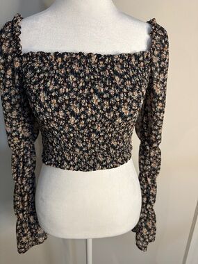 wild fable Black Floral Smocked Square-Neck Crop Top